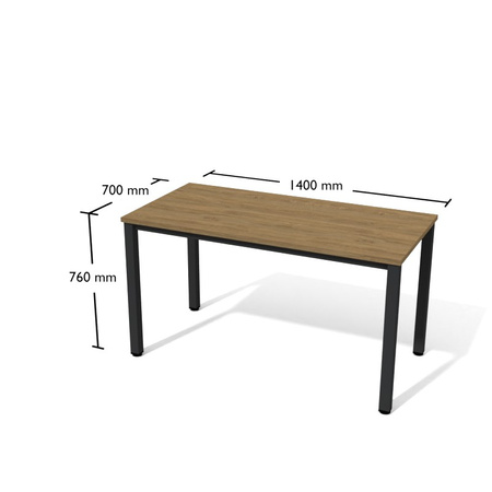 Biurko BTK 3 -  szer 1400 gł 700 wys 760 mm ,   blat gr 25 mm w kolorze Dąb kamienny/ stelaż metalowy Grafit
